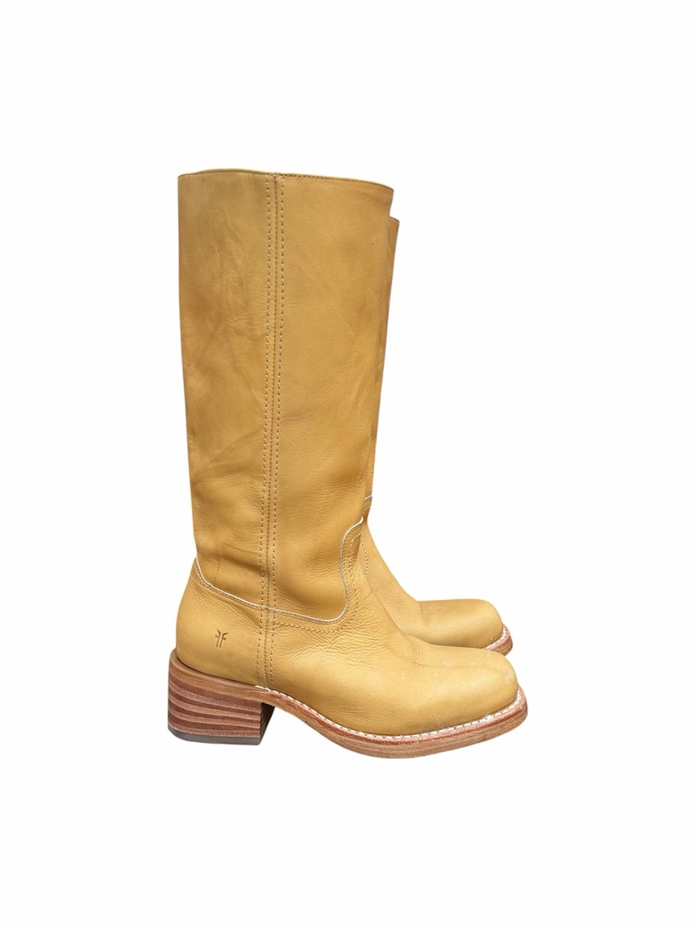 Frye Campus Boots Banana Yellow Leather Pull On Tall Riding 14L